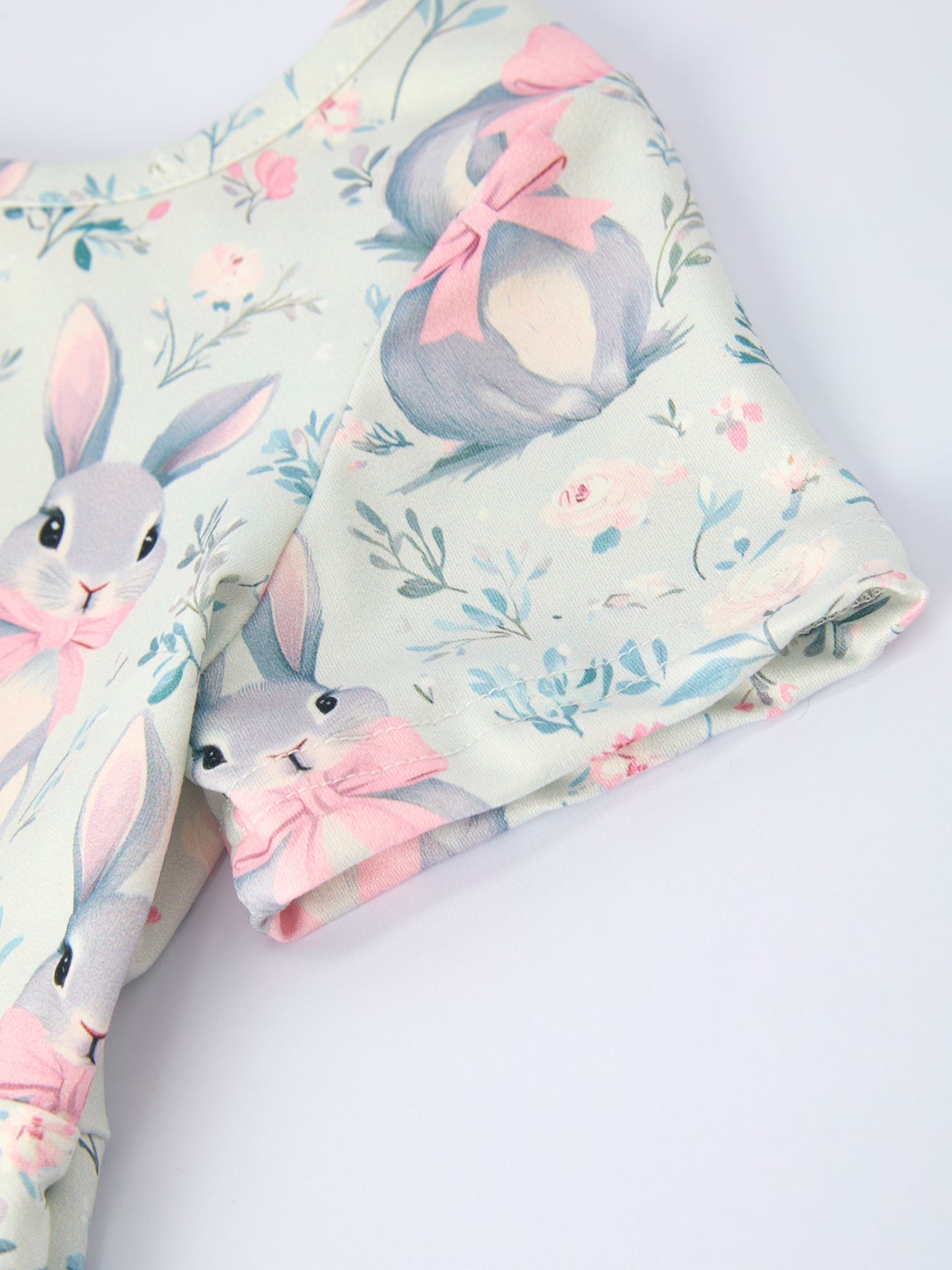 Easter Bunny Bow Print Twirl Short Sleeve Dress