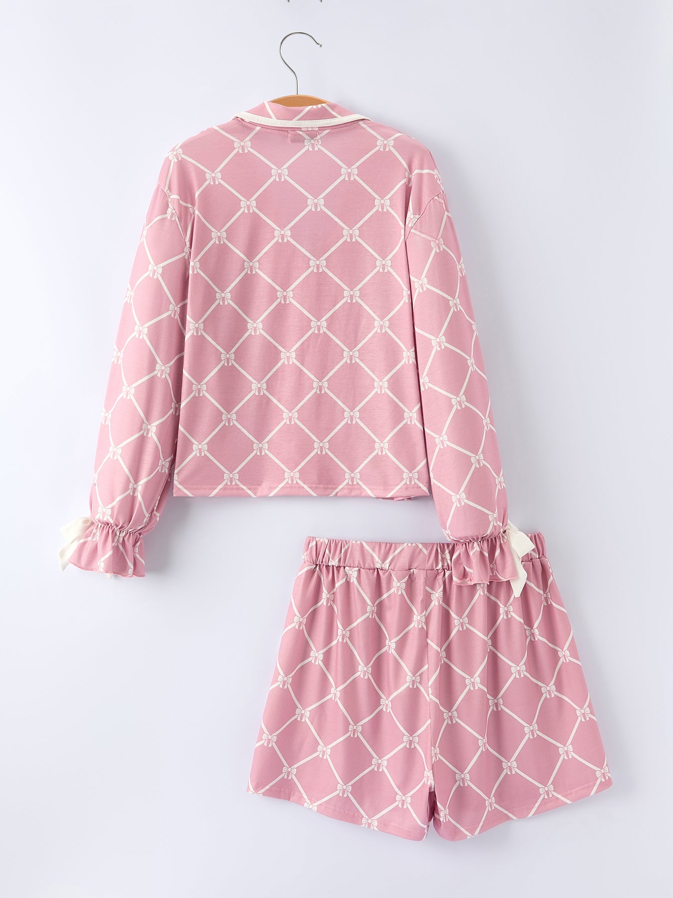 Autumn Check Bow Girls Lapel Pajamas