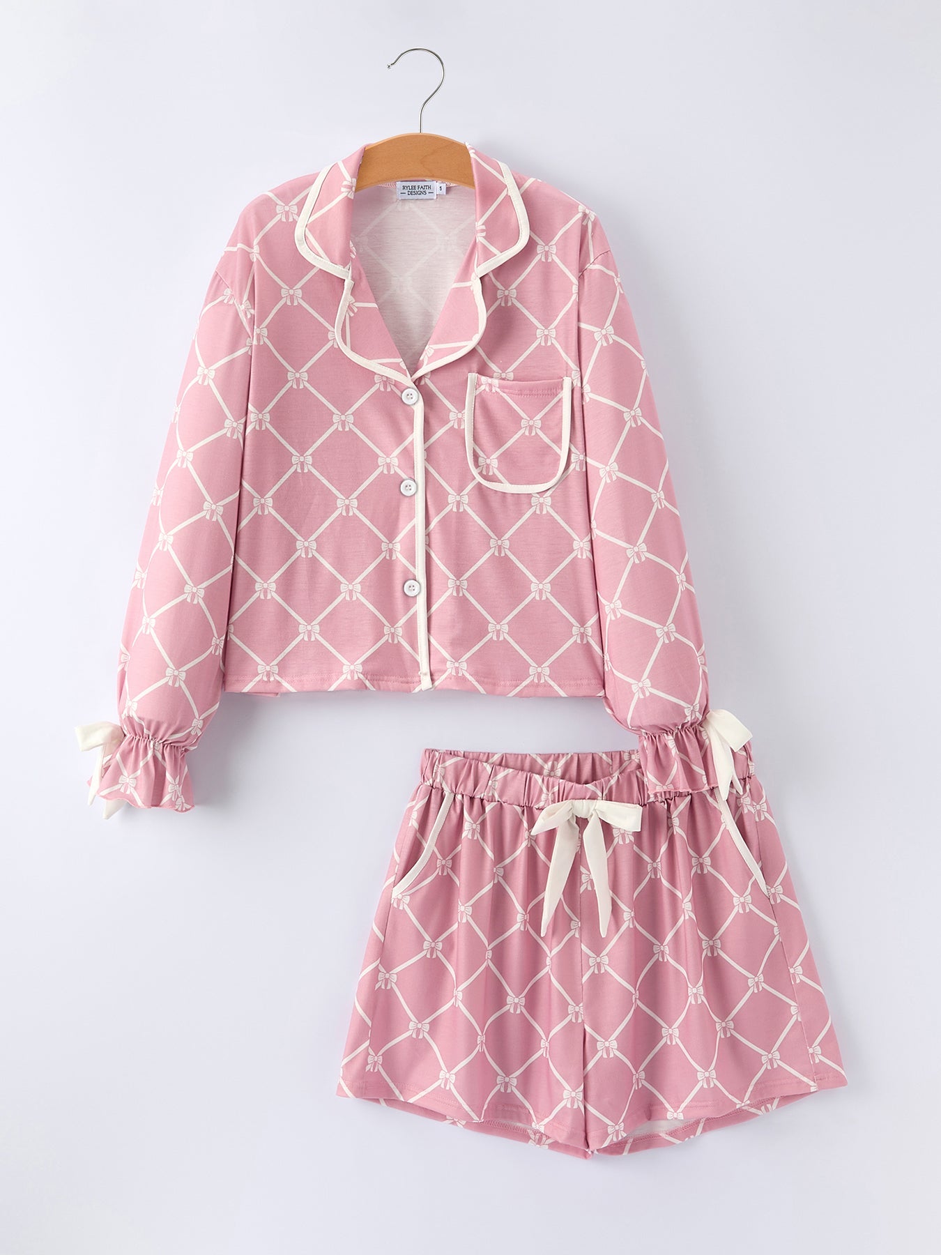 Autumn Check Bow Girls Lapel Pajamas