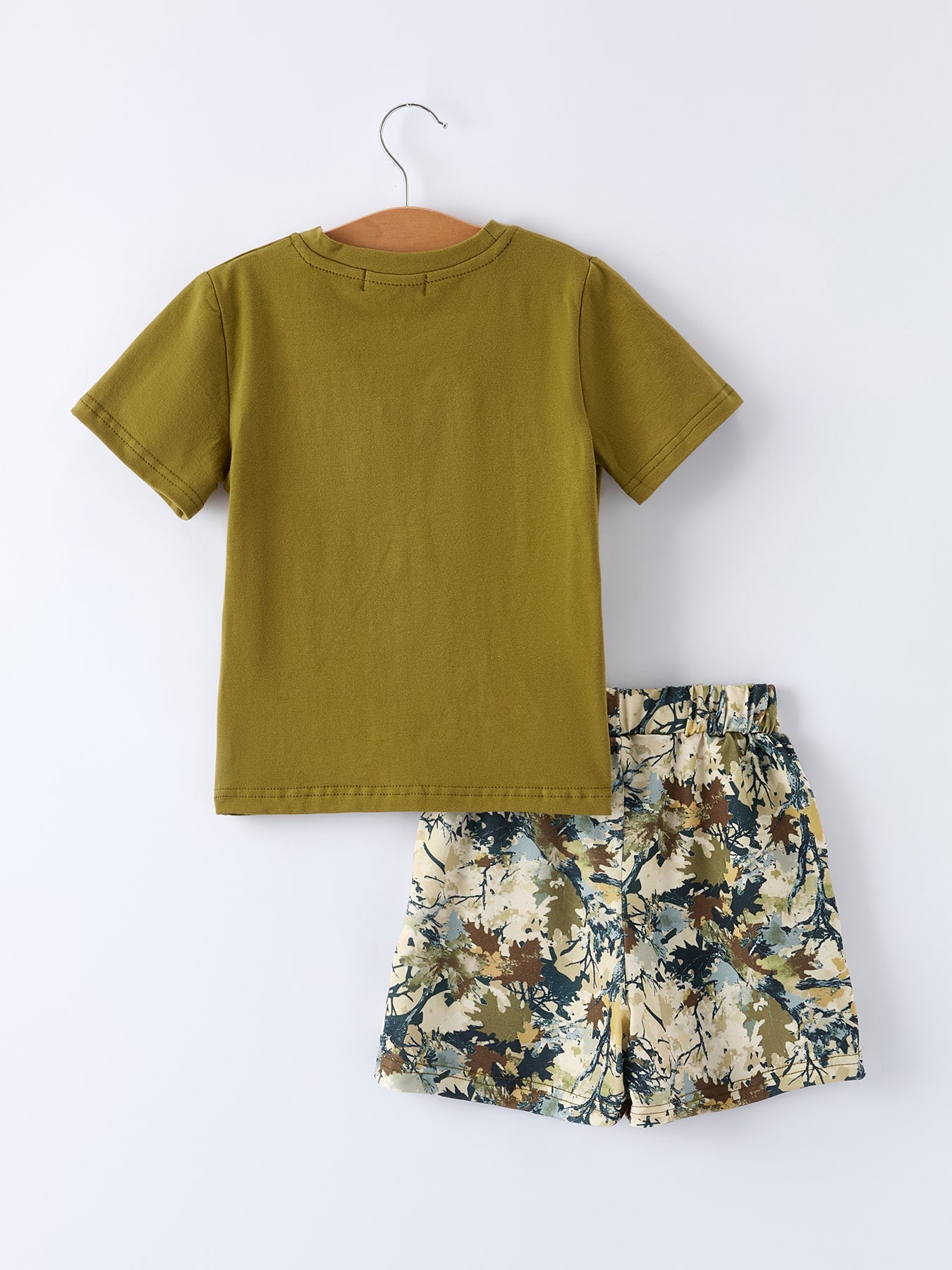 Duck Embroidery Boys Set Green Tee And Camo Shorts