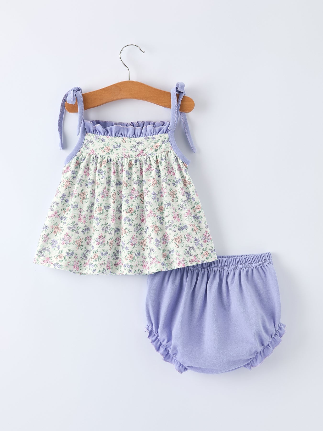 Preorder Purple Floral Smocked Embroidery Baby Girls Bloomers Set