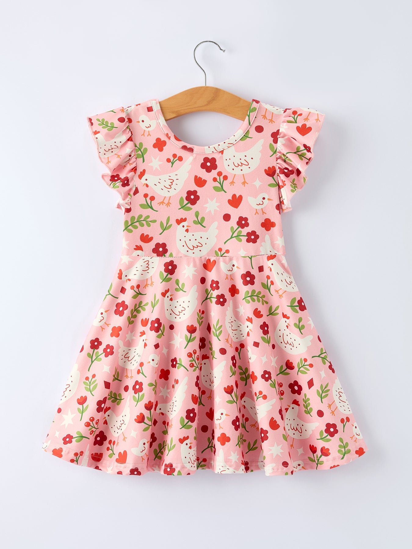 Spring Chicken Floral Farm Print Girls Dress