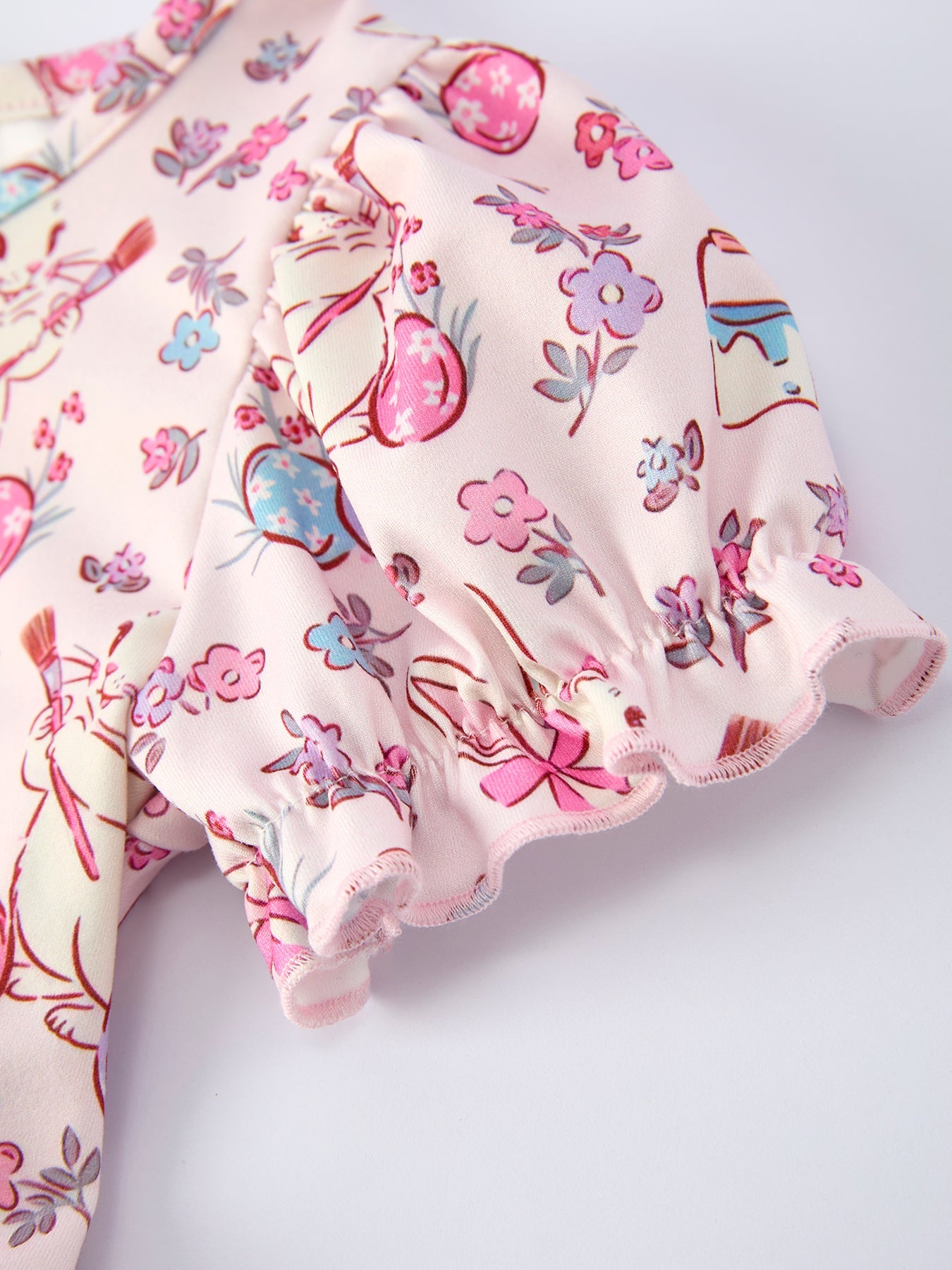 Easter Floral Bunny Girls Ruffle Hem Dress