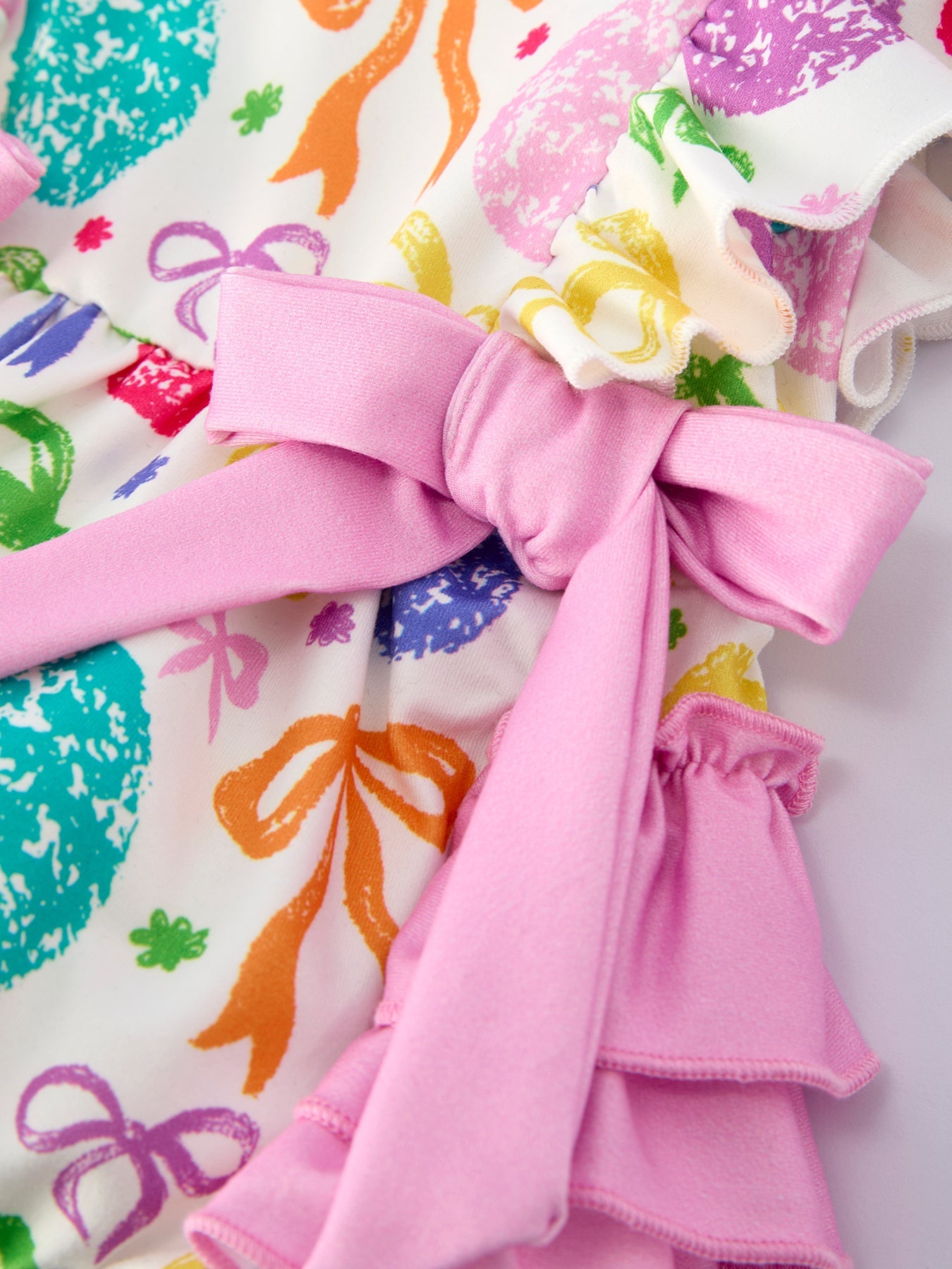 Rainbow Easter Egg Print Bow Baby Girls Romper