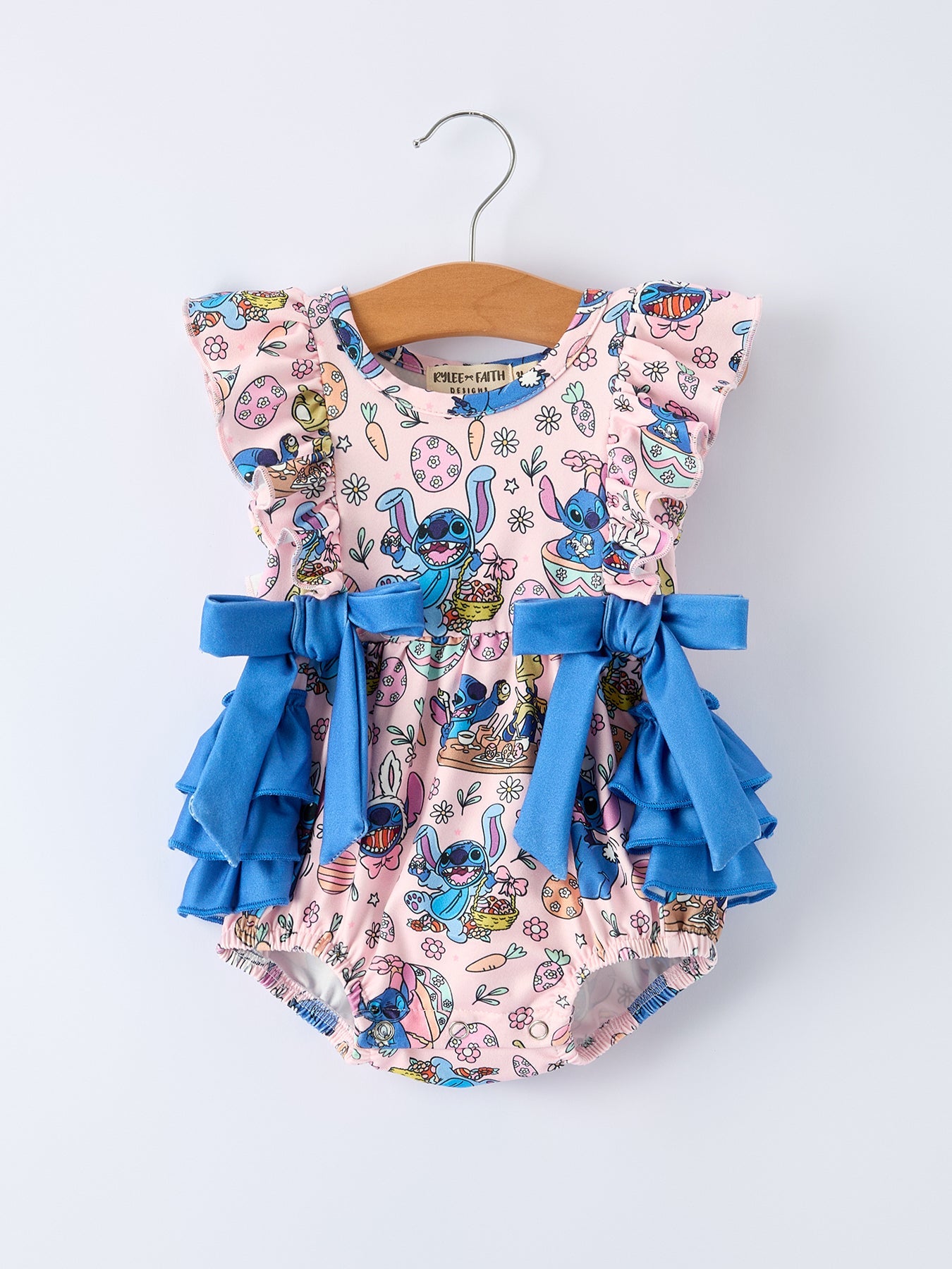 Easter Print Ruffle Bows Girl Romper