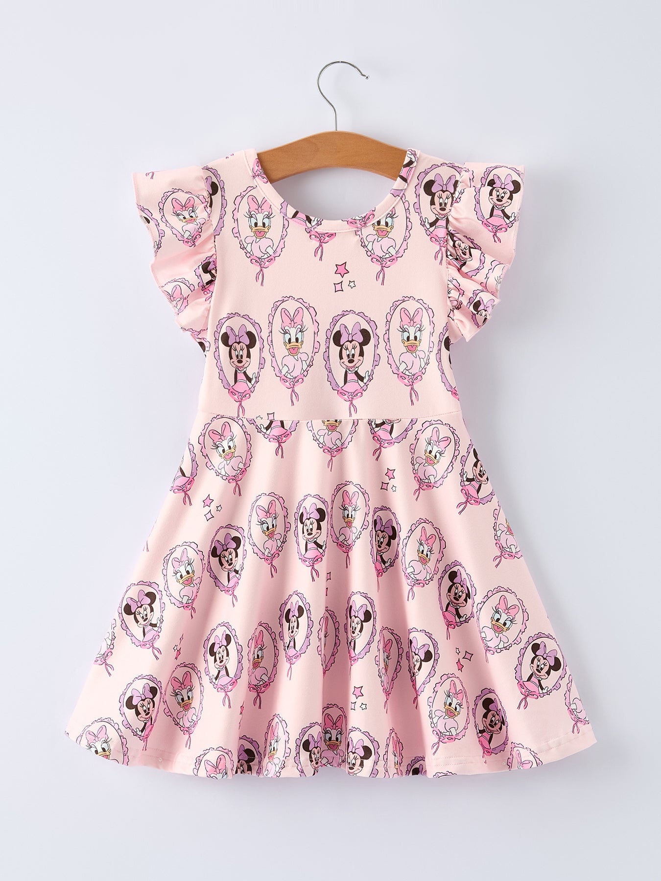 Pink Character Mirror Bow Print Girls' Dress