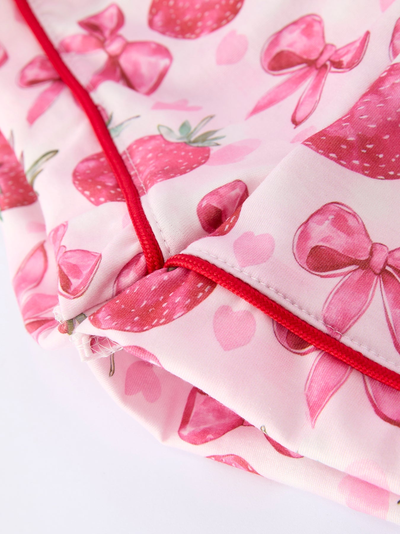 Spring Strawberry Bow Short Sleeve Shorts Pajama Set