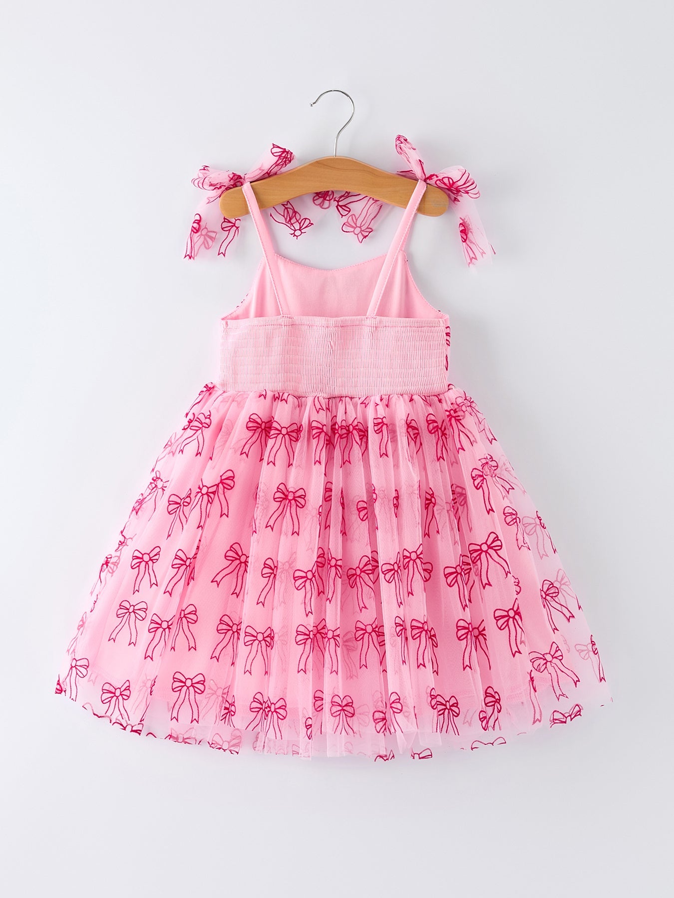 Spring And Summer Pink Tulle Bow Party Dress For Girls