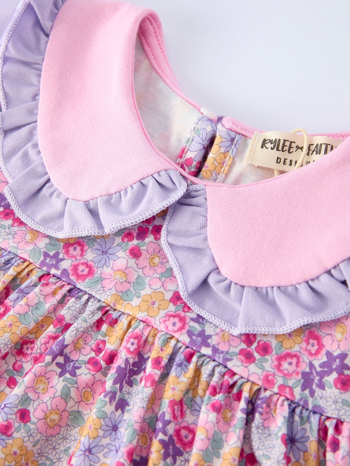 Summer Purple Floral Bow Ruffle Girls Dress