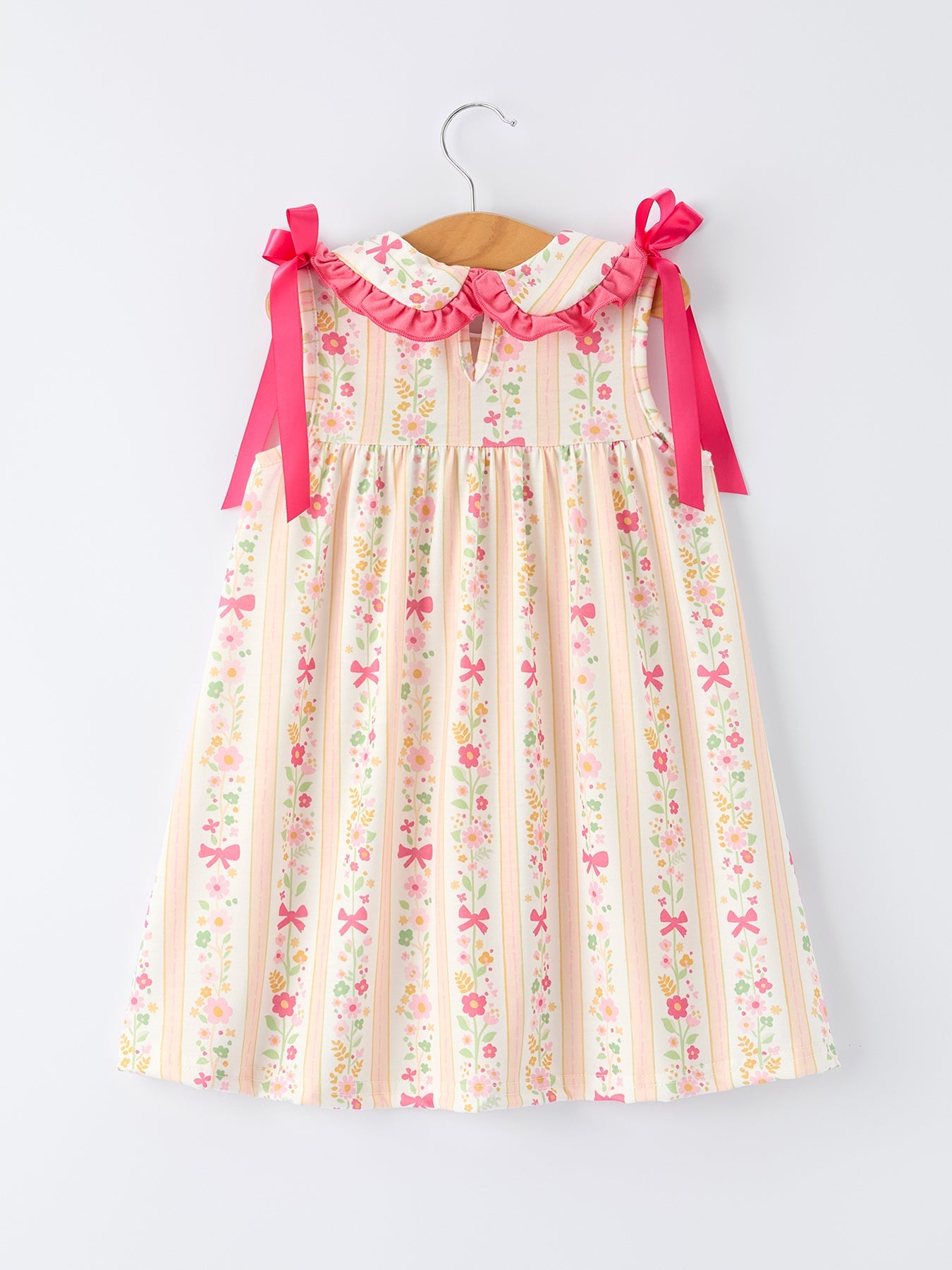 Summer Floral Bow Ruffle Girls Dress