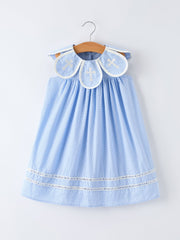 Blue Petal Peter Pan Collar Bishop Christening Girls Dress