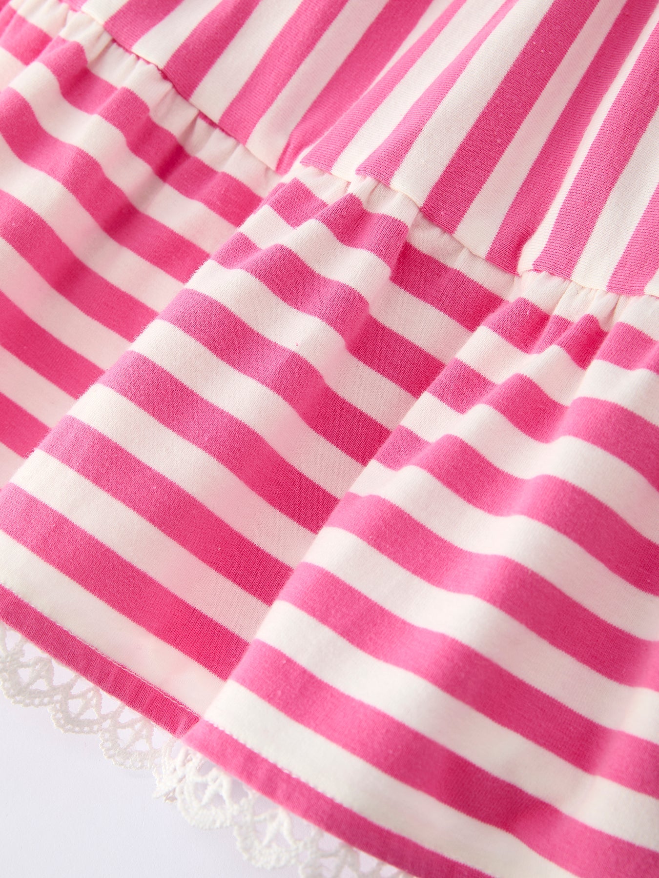 Spring  Pink Striped Ruffled Girls' Dress With Hat