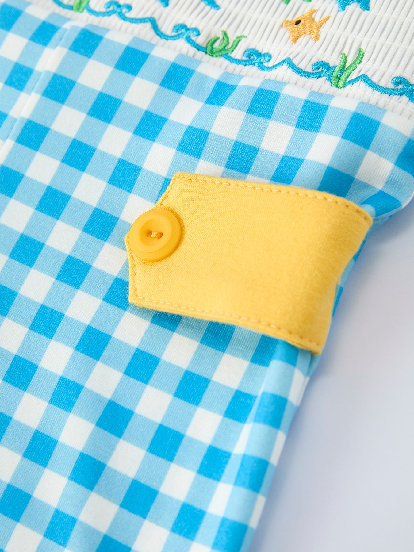 Fish Embroidery Smocking Plaid Baby Boy Romper