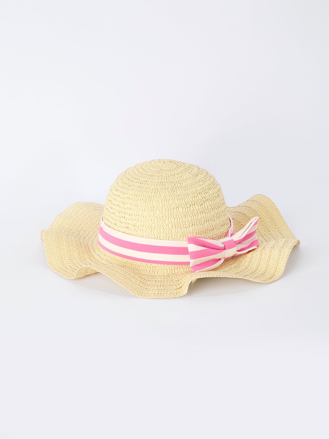 Spring  Pink Striped Ruffled Girls' Dress With Hat