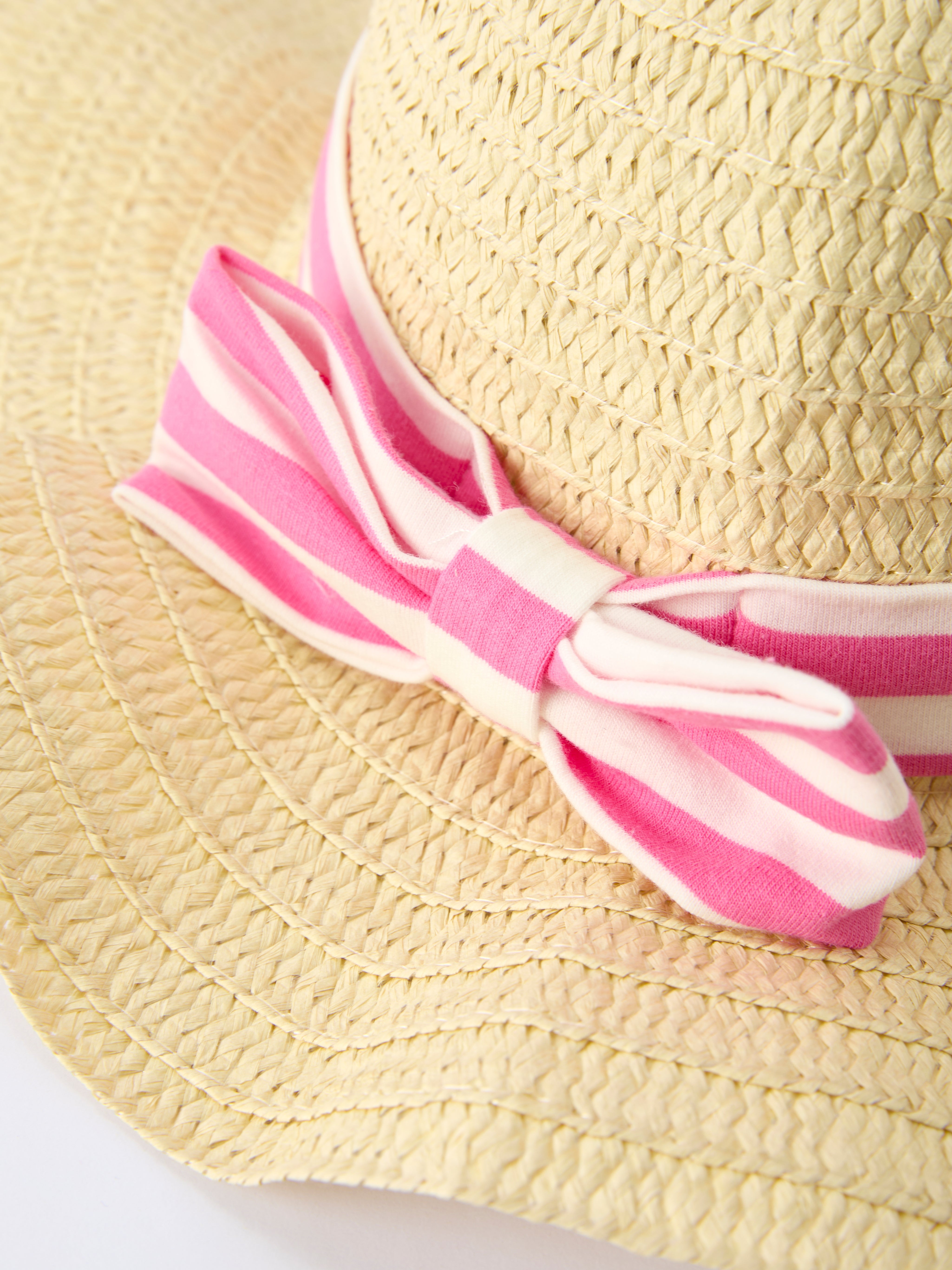 Spring  Pink Striped Ruffled Girls' Dress With Hat