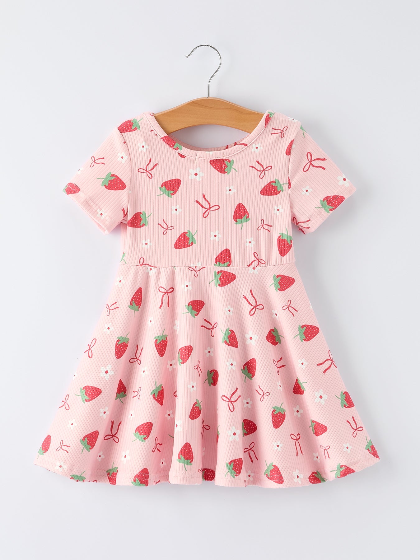 Strawberry Bow Girls Short Sleeves Dress