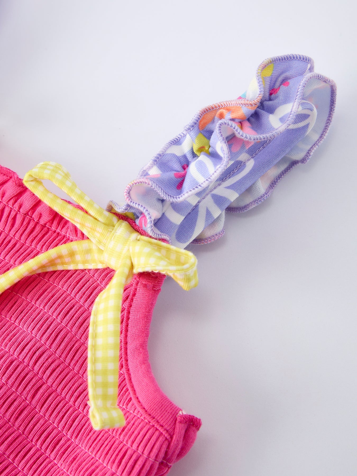 Summer Floral Girls Bow Ruffle Smocked Dress