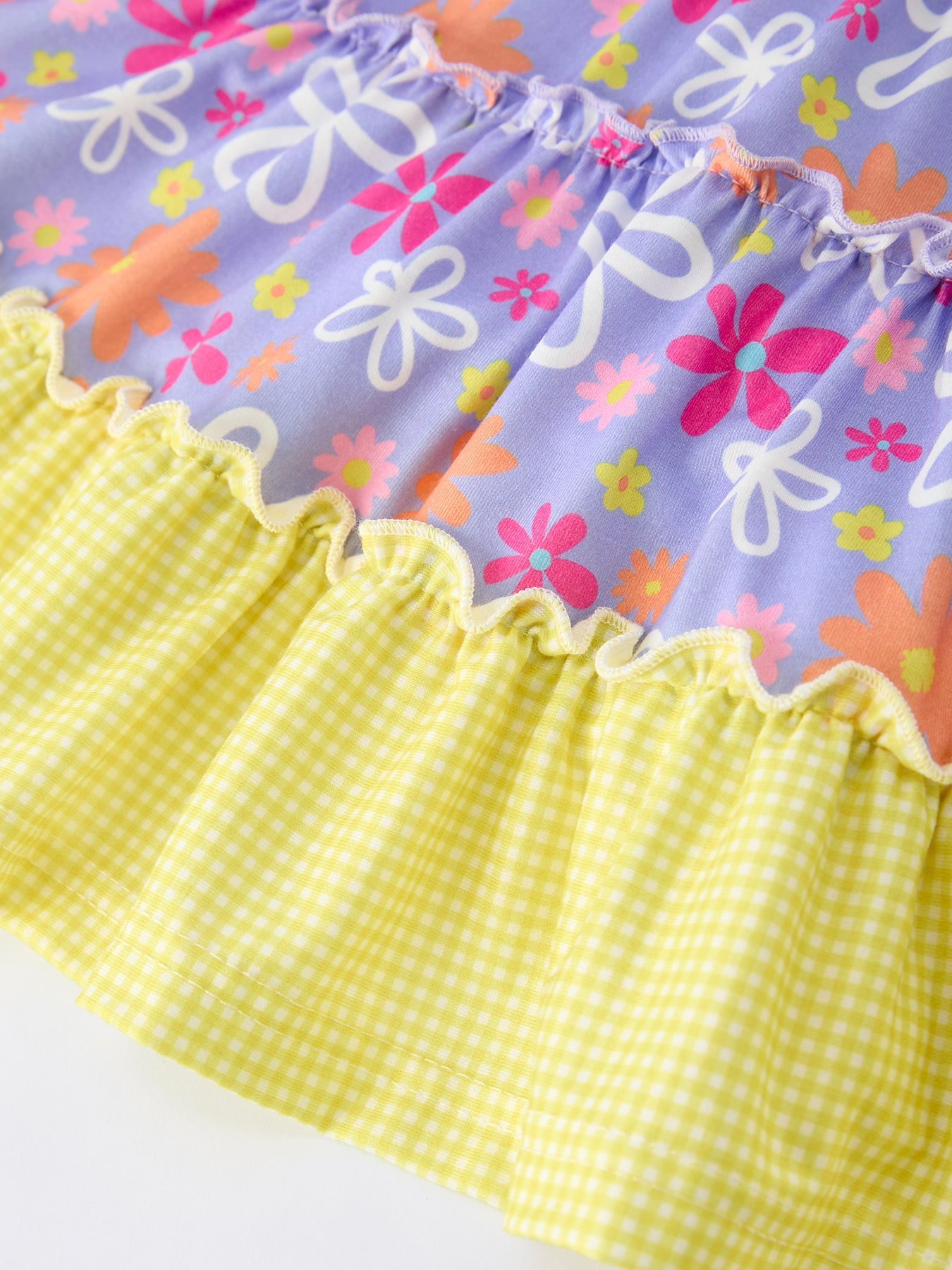 Summer Floral Girls Bow Ruffle Smocked Dress