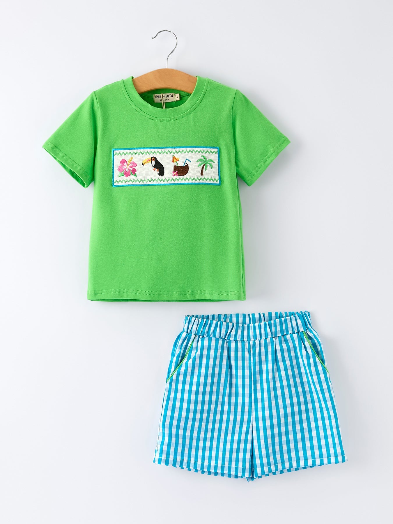 Summer Tropical Embroidered Boys Short Sleeve Top Shorts Set