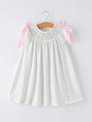 Girl Bow Stripe Smocked Dress