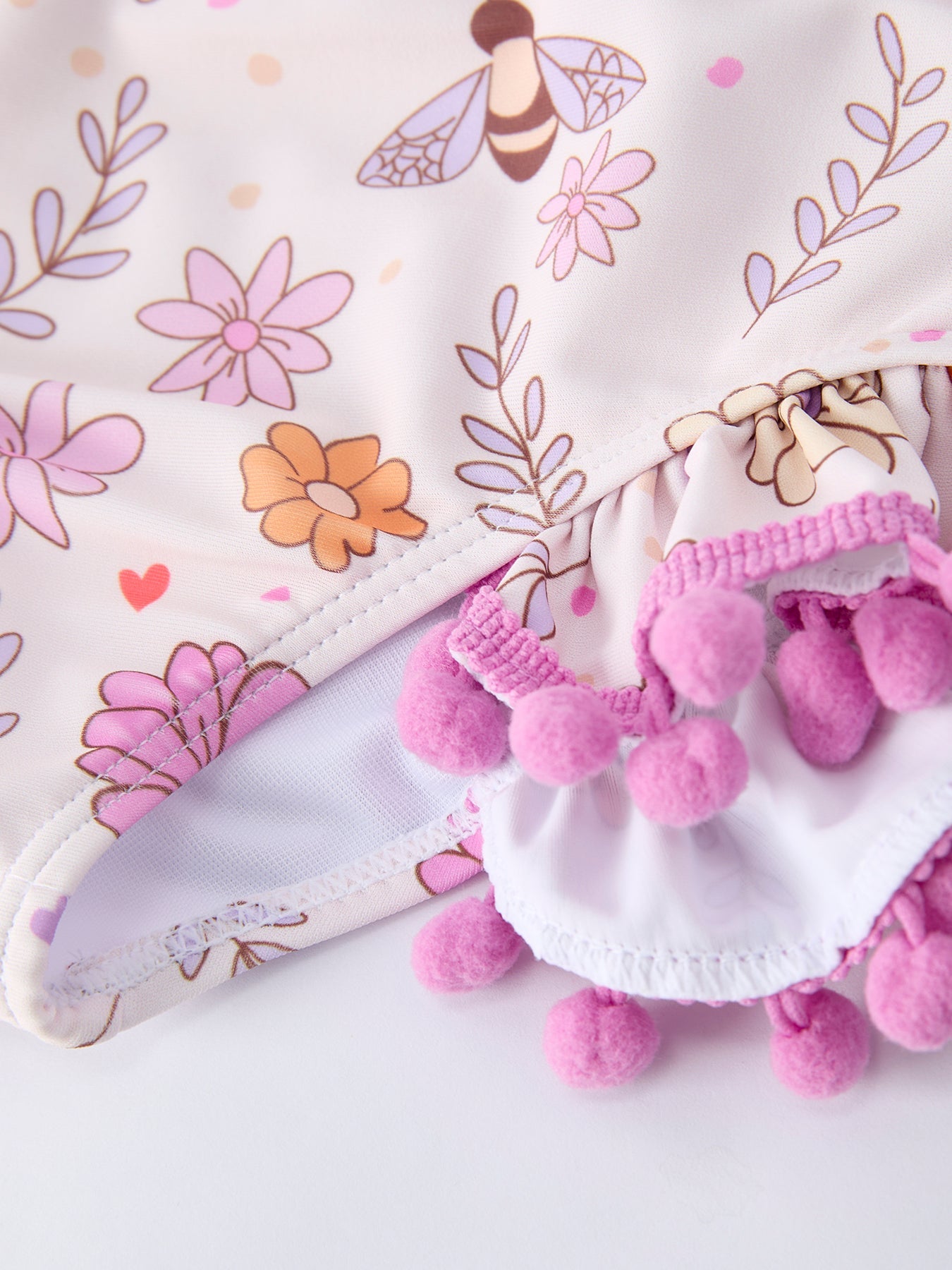 Girls Floral Bee Long Sleeve Ruffle Swimsuit Set