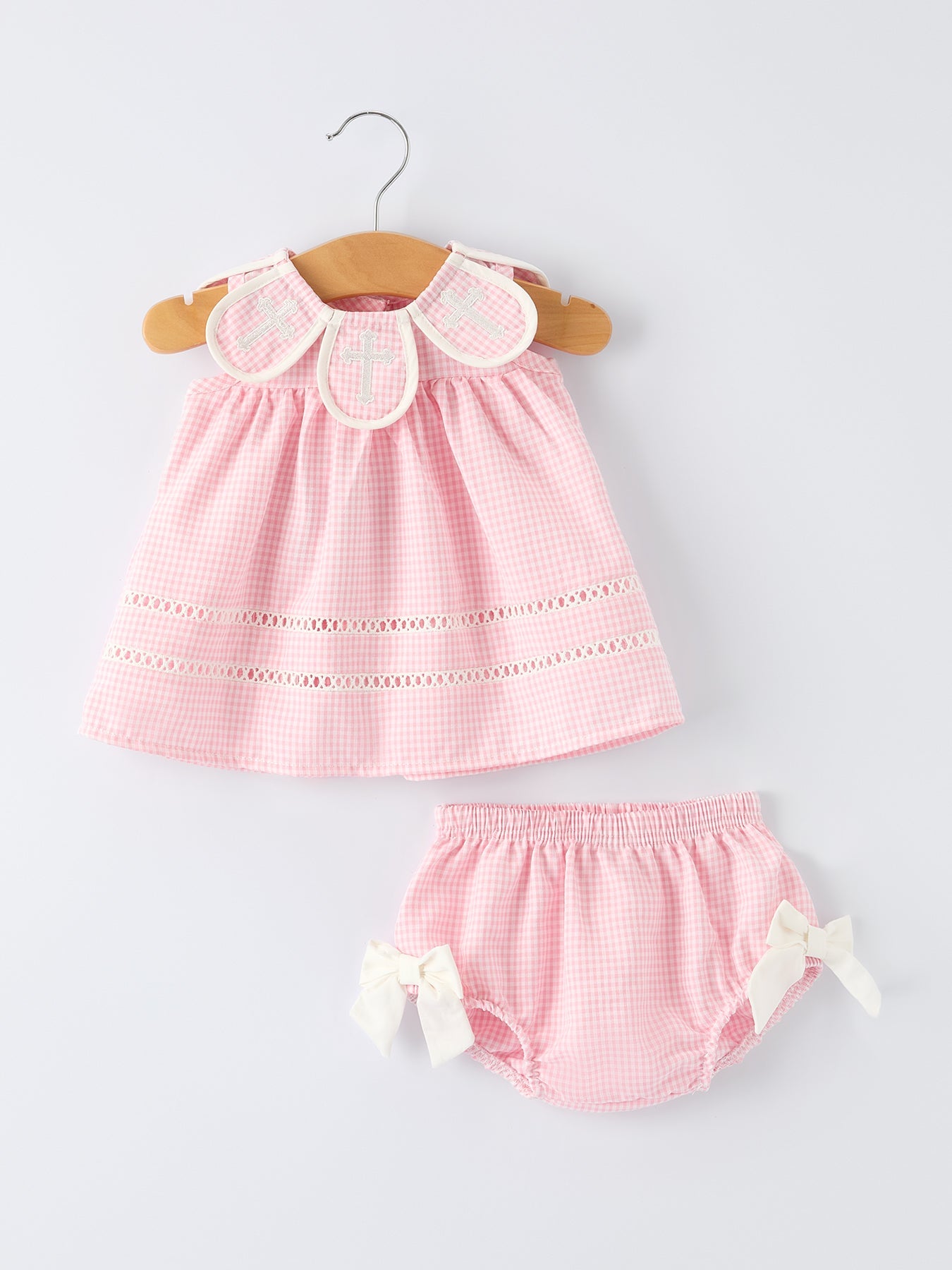 Pink Smocked Church Christ Bishop Christening Baby Girls Bloomer Set