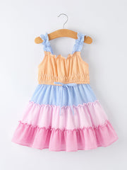 Colorblock Gingham Girls Ruffle Dress