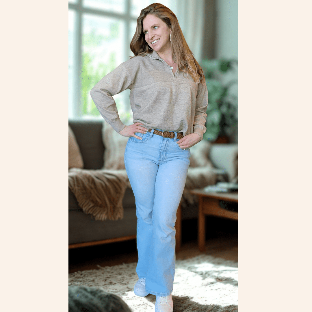 Quarter Zip Sweater Sand- Women