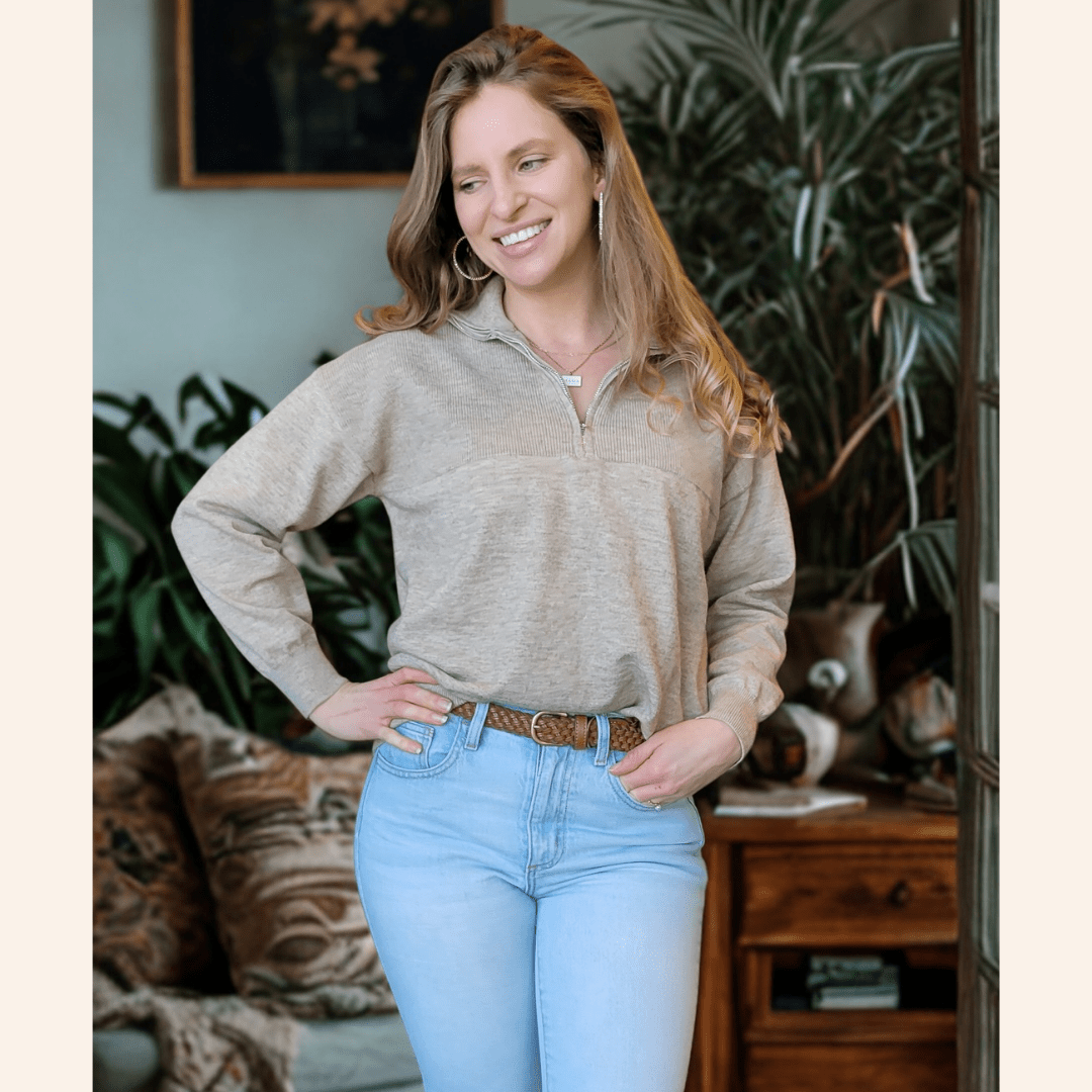 Quarter Zip Sweater Sand- Women