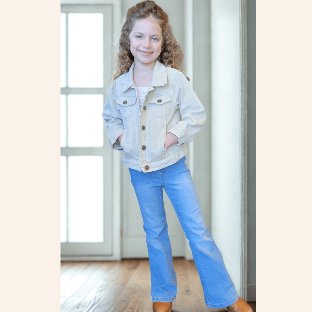 Khaki Distressed Denim Jean Jacket - Child