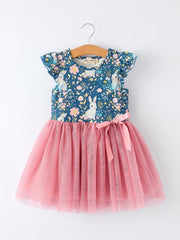 Teal Bunny Garden Tulle Dress Ruffle Sleeve