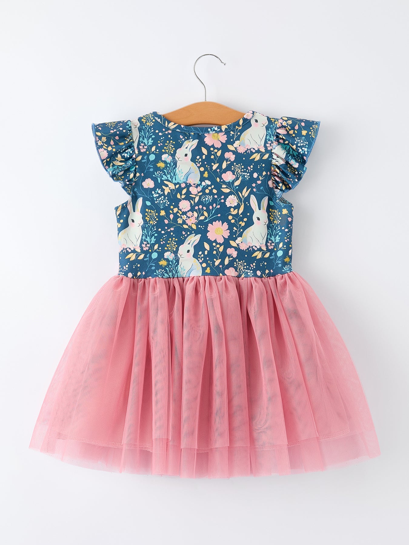 Teal Bunny Garden Tulle Dress Ruffle Sleeve