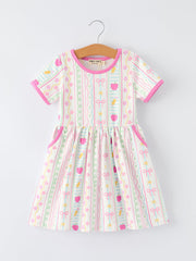 Back To School Girl Short Sleeve Dress Pocket Detail