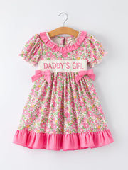 "daddy's Girl" Bow Embroidered Ruffle Collar Girl Dress