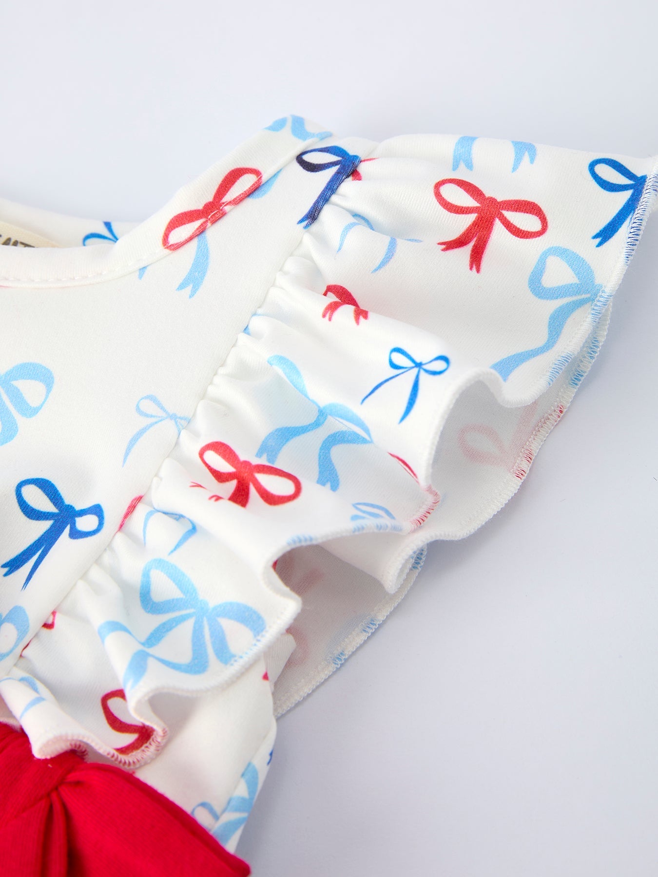 4th Of July Bow Print Baby Girl Romper With Ruffle Details