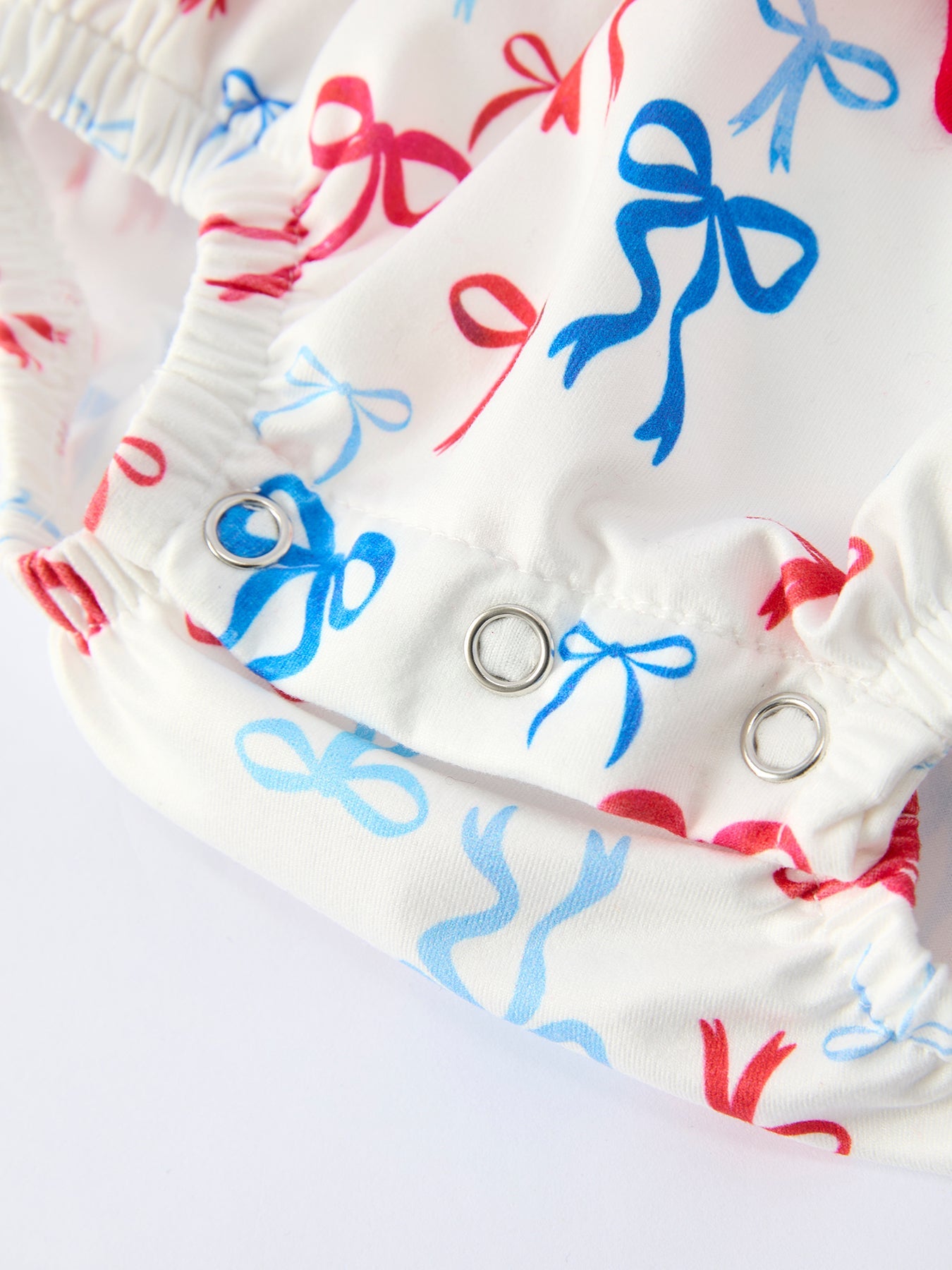 4th Of July Bow Print Baby Girl Romper With Ruffle Details