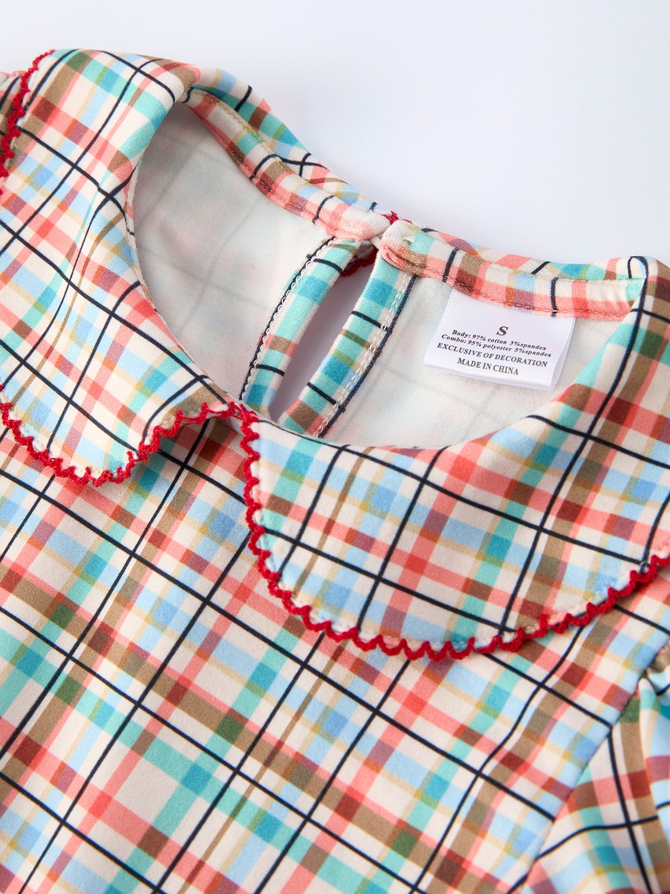 Back To School Plaid Girls Dress Apple Applique Peter Pan Collar