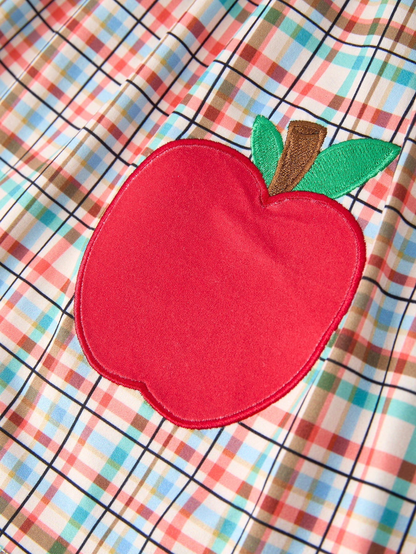 Back To School Plaid Girls Dress Apple Applique Peter Pan Collar