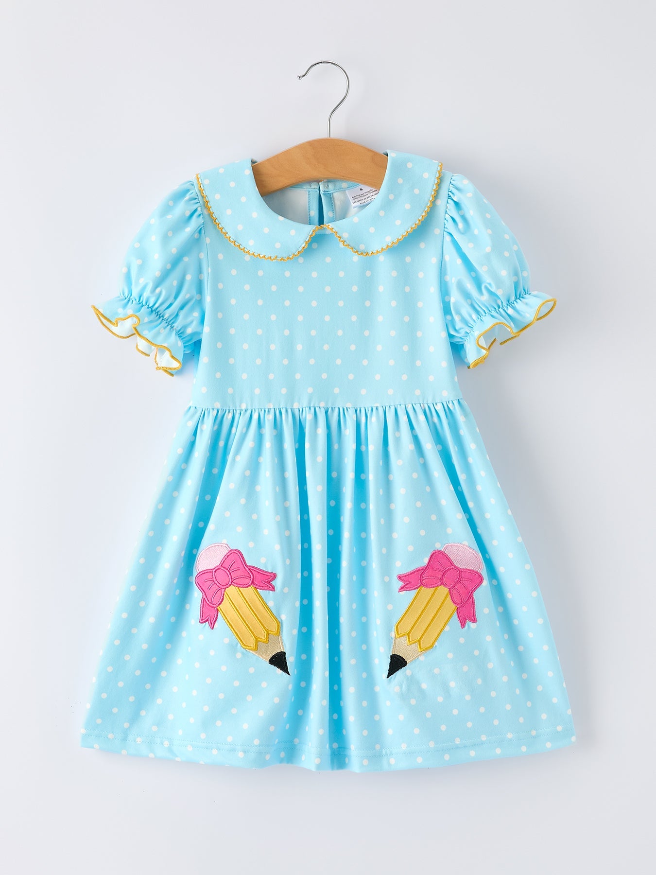 Back To School Polka Dot Girls Dress Pencil Bow Applique