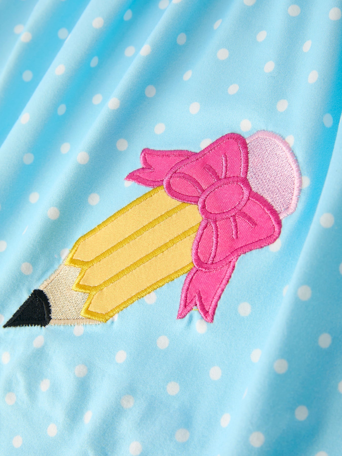 Back To School Polka Dot Girls Dress Pencil Bow Applique