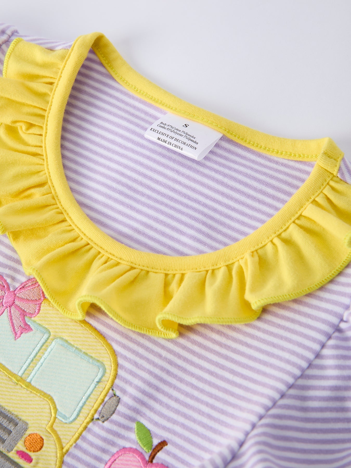Back To School Bus Applique Ruffle Pocket Girls Dress