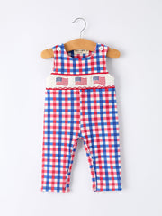 4th Of July Plaid Flag Baby Boy Romper