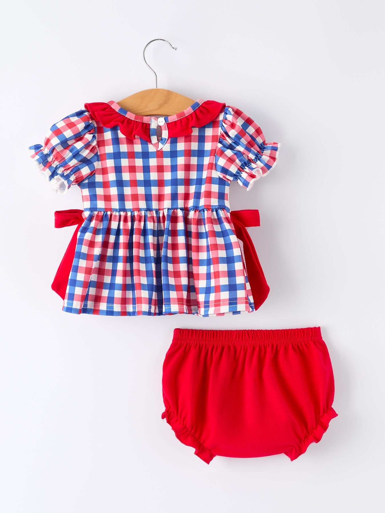 4th Of July Plaid Flag Girl Bloomer Set With Bow
