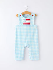 July 4th Plaid Boys Romper Flag Embroidery