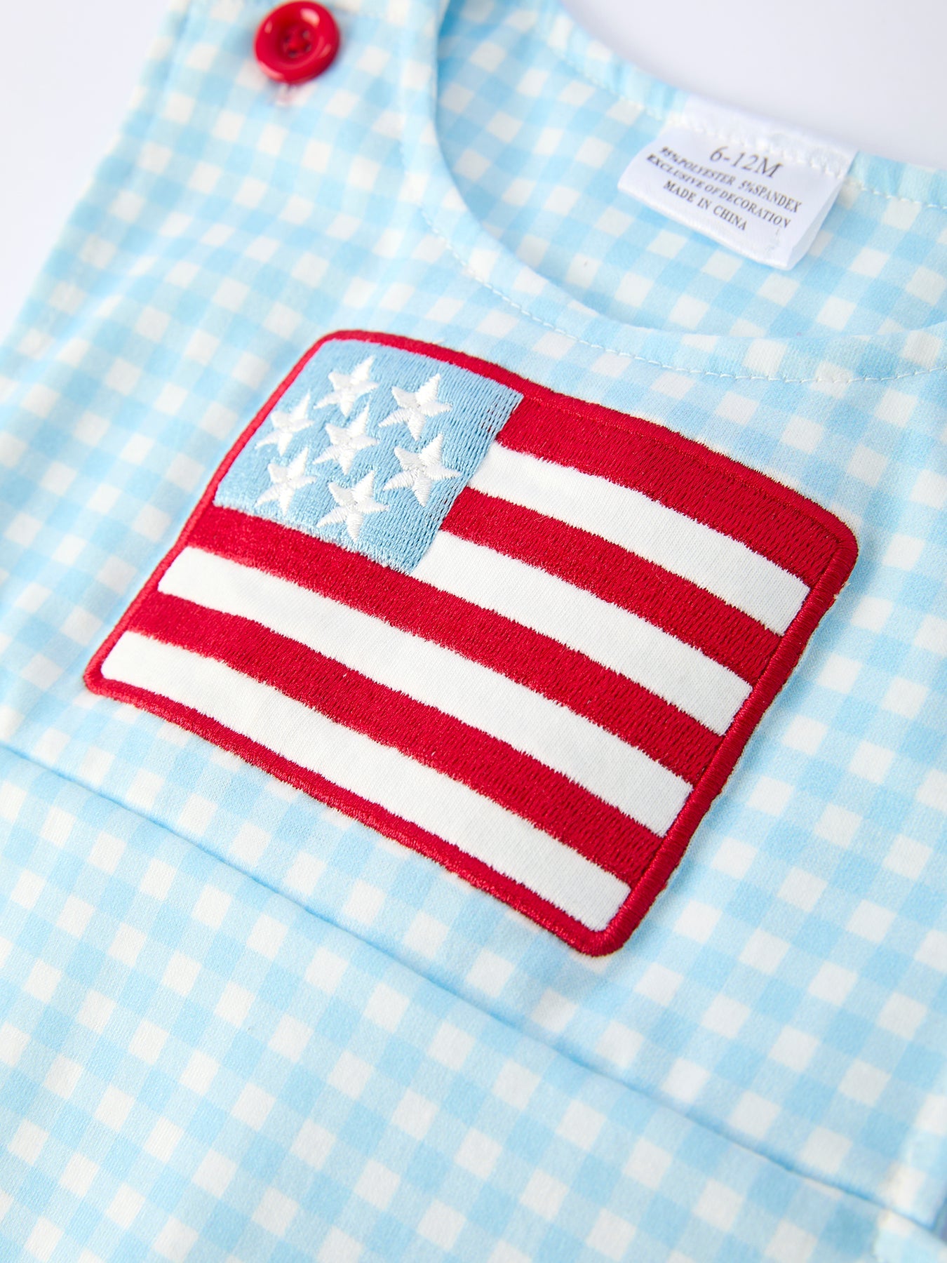 July 4th Plaid Boys Romper Flag Embroidery