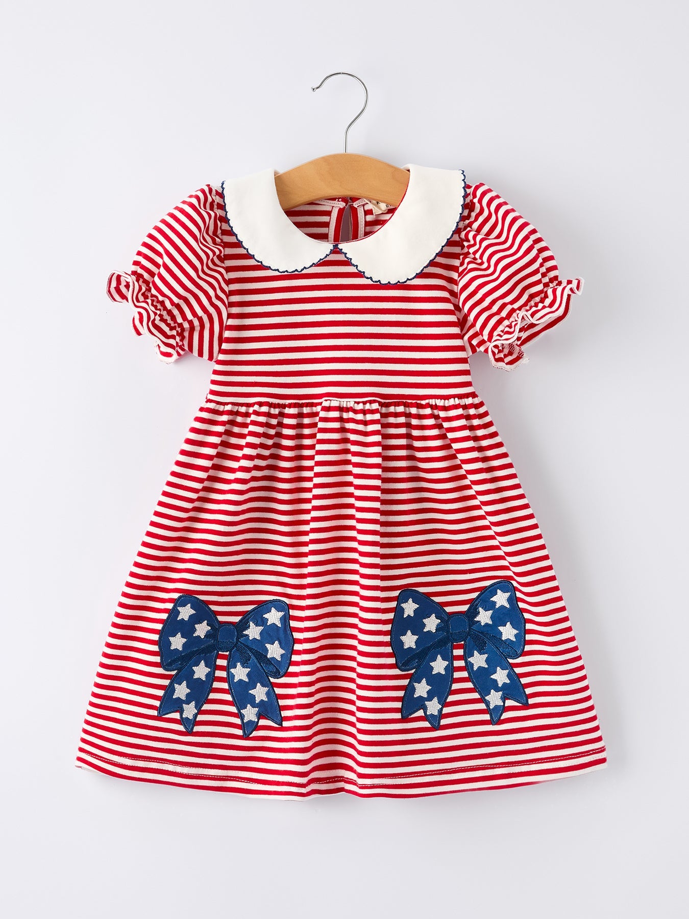 4th Of July Bow Applique Striped Dress