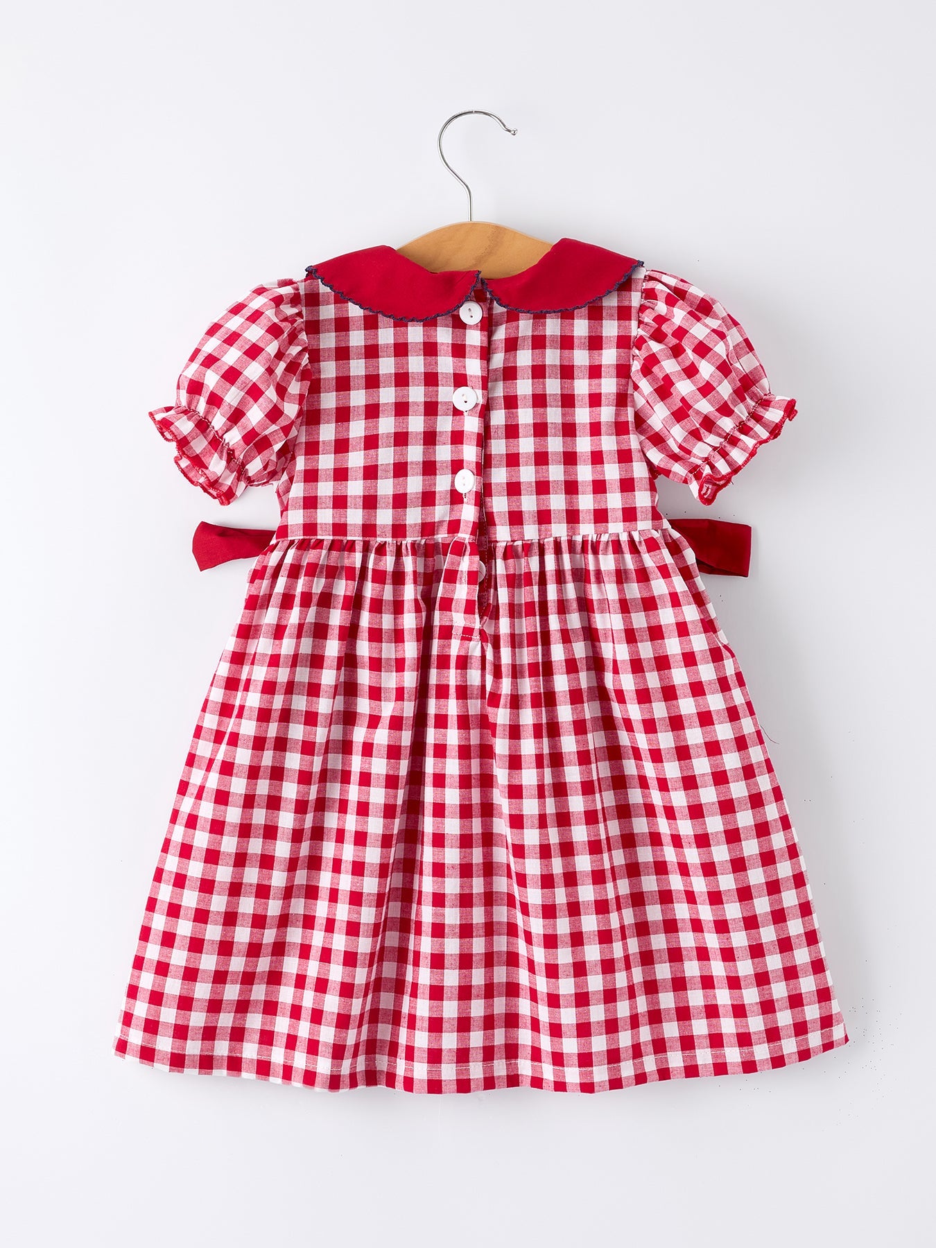 4th Of July Flag Plaid Girl Peter Pan Collar Dress Bow