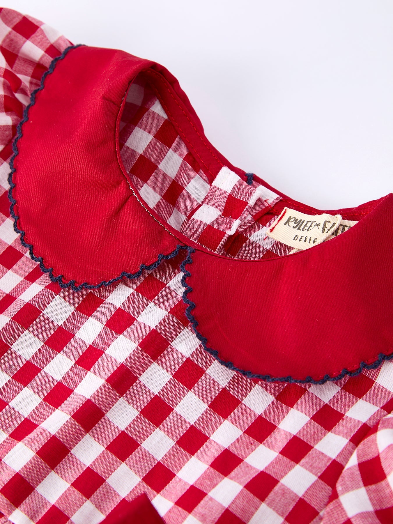 4th Of July Flag Plaid Girl Peter Pan Collar Dress Bow