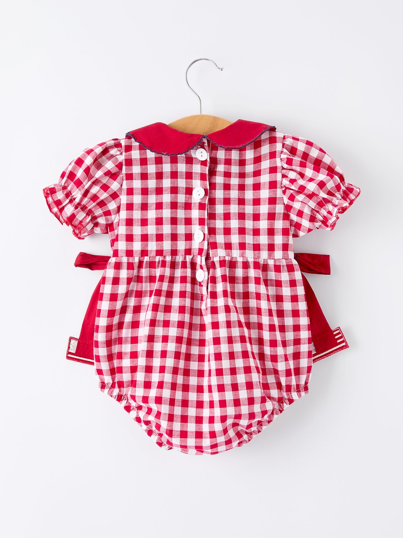4th Of July Flag Plaid Girl Peter Pan Collar Romper Bow