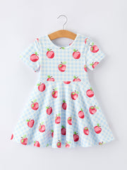 Back To School Apple Plaid Girls Dress Short Sleeve